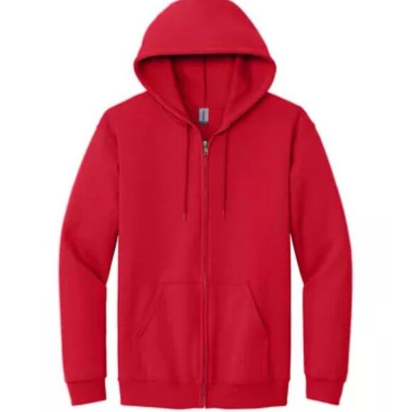 Red Medium Full Zip Fleece Hoodie Sweatshirt – Unisex, Long Sleeve, Plain - Picture 2 of 6